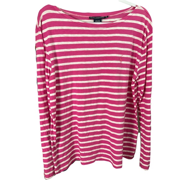 Ralph Lauren Tops - Ralph Lauren Sport Top Bright Pink Striped Boatneck Long Sleeve T Shirt Size XL
